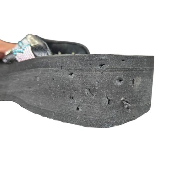 Montana West Wedge Flip Flop Sandal 6 Cross Medallion Turquoise Bead Rhinestone - Picture 13 of 14